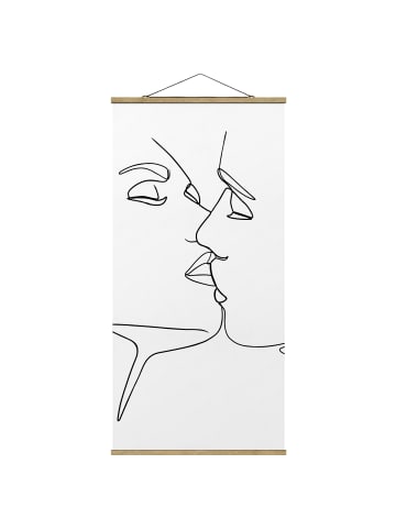 WALLART Stoffbild - Line Art Kuss Gesichter Schwarz Weiß in Schwarz-Weiß