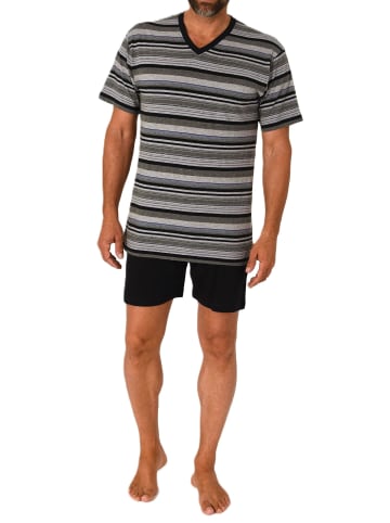NORMANN Kurzarm Schlafanzug Pyjama Shorty Streifen - 84481 in grau