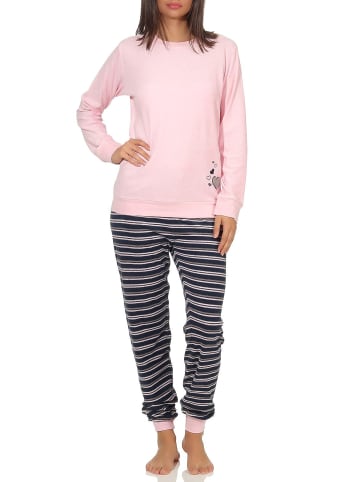 NORMANN Frottee Pyjama Schlafanzug Bündchen und Herz - 49913 in rosa