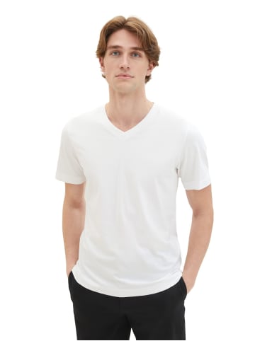 Tom Tailor T-Shirt V-NECK in Weiß