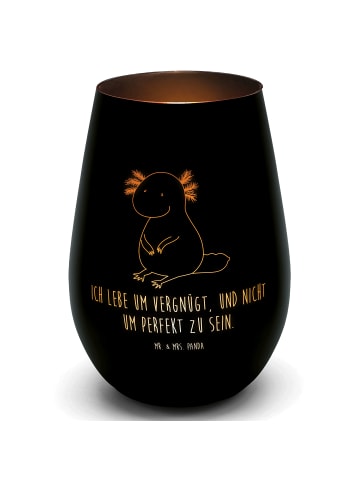 Mr. & Mrs. Panda Gold Windlicht Axolotl Niedlich mit Spruch in Schwarz