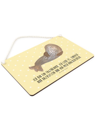 Mr. & Mrs. Panda Schild Robbe Lachen mit Spruch in Gelb Pastell