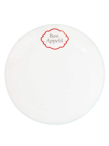 Krasilnikoff Kuchenteller BON APPETIT Weiß mit Blauem Rand 20 cm