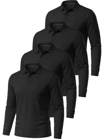 normani 4er Set Herren Langarm Poloshirt Lyroe in Schwarz