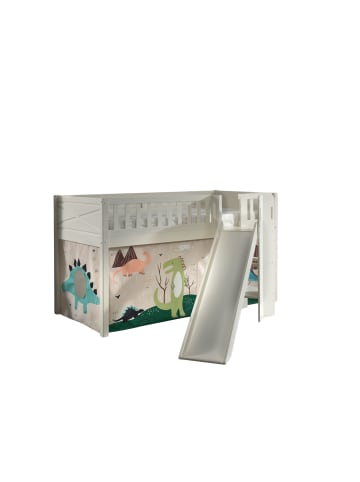 58 aufm Kessel KINDERBETT mit Rutsche Karyl Massivholz Weiß Textilset Dino