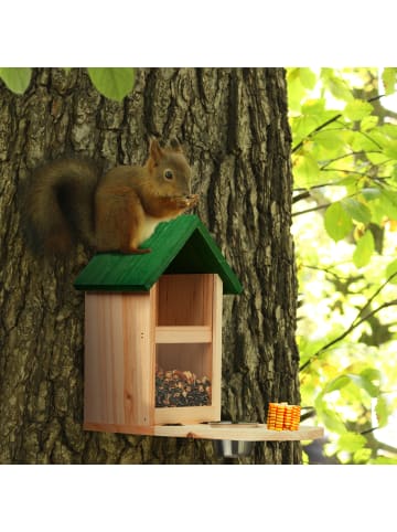 relaxdays Eichhörnchen Futterhaus in Natur/ Grün