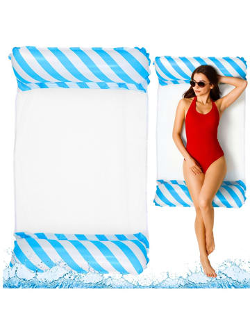 LEAN TOYS Aufblasbare Wasserhängematte Matratze Liegestuhl Weiß und Blau 120x70cm