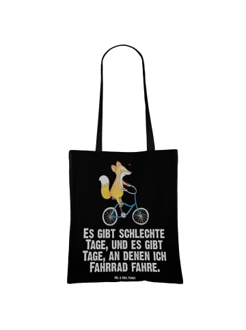 Mr. & Mrs. Panda Tragetasche Fuchs Fahrrad fahren mit Spruch in Schwarz