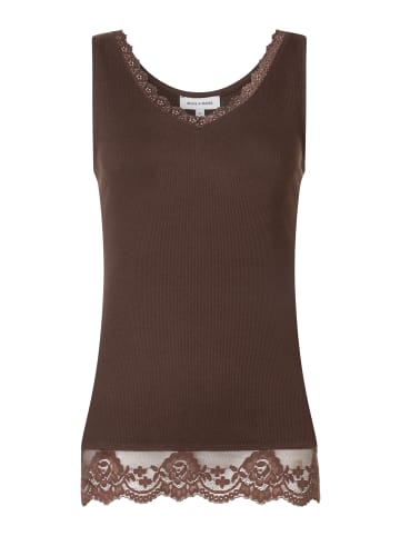More & More schmales Rippentop mit Spitzenborte in espresso brown