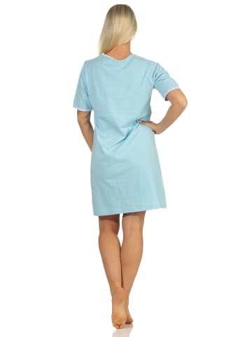 NORMANN Nachthemd kurzes Bigshirt KatzenApplikation - 65281 in hellblau