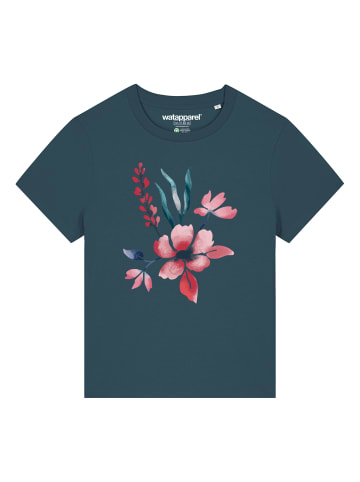 wat? Apparel T-Shirt Blume in Wasserfarbe 01 in Petrol