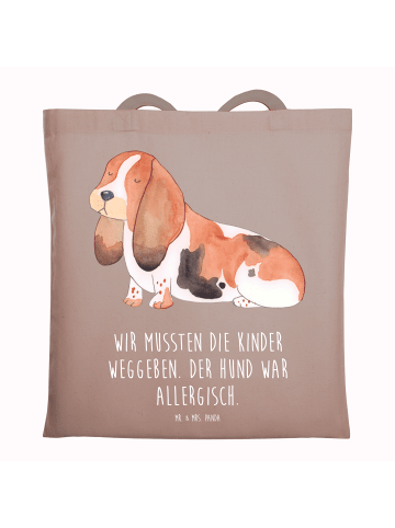 Mr. & Mrs. Panda Einkaufstasche Hund Basset Hound mit Spruch in Braun Pastell