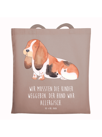 Mr. & Mrs. Panda Tragetasche Hund Basset Hound mit Spruch in Braun Pastell