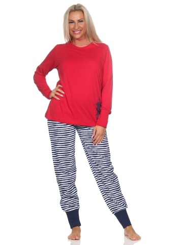 NORMANN Langarm Pyjama Schlafanzug Bündchen Maritimer Look in rot