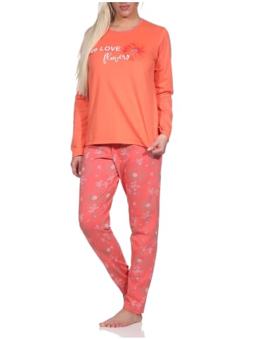 NORMANN Verspielte Pyjama lang Schlafanzug floralem Muster - 75120 in apricot