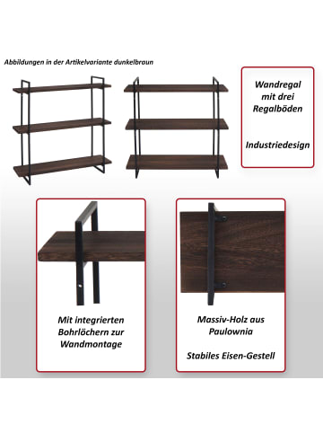 MCW Wandregal mit 3 Regalböden K78, Natur, Metall schwarz