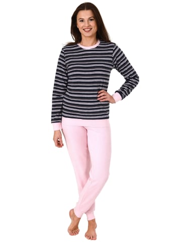 NORMANN Frottee Pyjama langarm Schlafanzug Bündchen Streifen - 49902 in marine