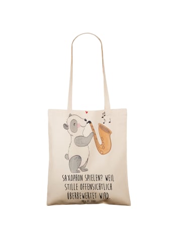 Mr. & Mrs. Panda Shopping Tasche Saxophon Leidenschaft mit Spruch in Creme