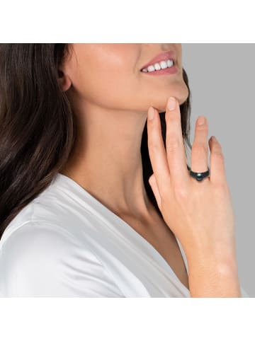 Valero Pearls Ring aus Sterling Silber mit Zirkonia Süßwasser-Zuchtperle in schwarz