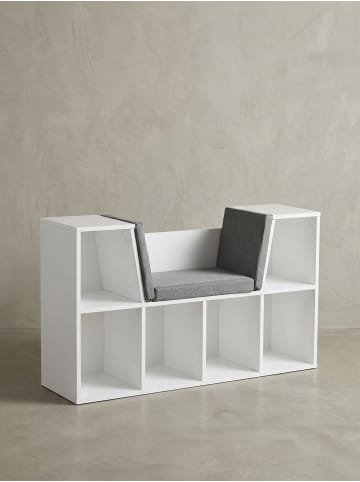 KADIMA DESIGN Regal-Sitzbank | Weiß, 101.5x61.5cm, 6 Fächer, Grau
