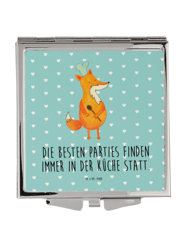 Mr. & Mrs. Panda Schminkspiegel Fuchs Koch mit Spruch in Türkis Pastell