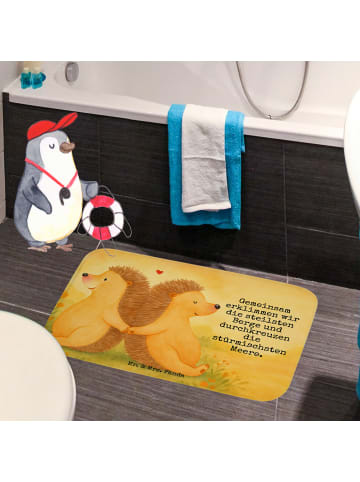 Mr. & Mrs. Panda Badteppich Igel händchenhaltend Design mit Spruch in Weiß