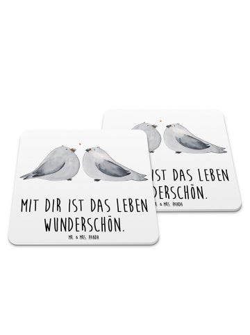 Mr. & Mrs. Panda Untersetzer Turteltauben Liebe mit Spruch in Weiß