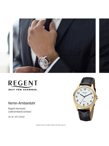 Regent Armbanduhr-Analog schwarz mittel (ca. 39mm) Regent Lederarmband