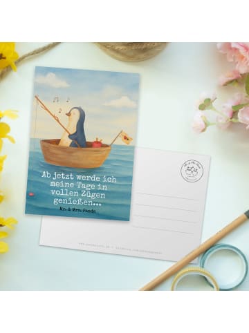 Mr. & Mrs. Panda Ansichtskarte Pinguin Angelboot Design mit Spruch in Weiß