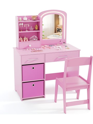 COSTWAY Schminktisch Set mit Beleuchtung ab 3 Jahren in Rosa