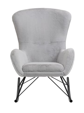 SalesFever Schaukelstuhl mit schwarzem Metall-Kufengestell und Lammfelloptik in Hellgrau