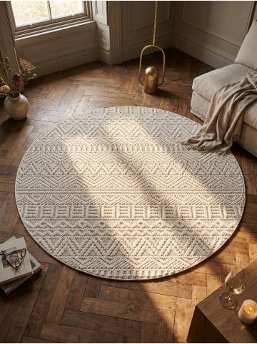KADIMA DESIGN Flachgewebe-Teppich Ethno Streifen Boho Pflegeleicht in Creme