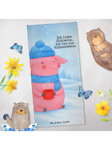 Mr. & Mrs. Panda Handtuch Schwein Glühwein Design mit Spruch in Weiß