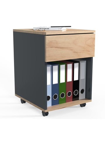 VCM Rollcontainer Bürocontainer Dalosa 1 Schublade in Anthrazit / Honig-Eiche