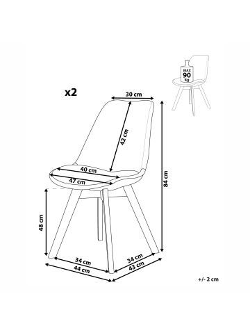 Beliani 2er-Set Esszimmerstuhl DAKOTA II in Weiß/Braun