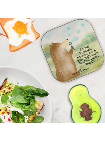 Mr. & Mrs. Panda Glasuntersetzer Bär Seifenblasen Design mit Spruch in Weiß