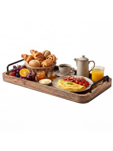 relaxdays Tablett in Braun/ Schwarz - (B)50 x (H)6,5 x (T)25 cm