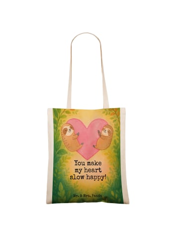 Mr. & Mrs. Panda Tote Bag Faultiere Herz Design mit Spruch in Weiß