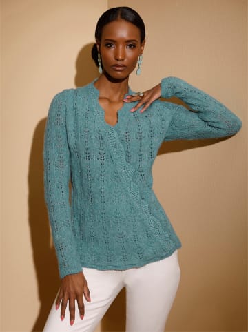 creation L Ajourpullover in jade-meliert