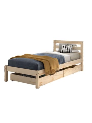 58 aufm Kessel EINZELBETT Karolina Kiefer 90x200 mit Rolllattenrost und Schubladen
