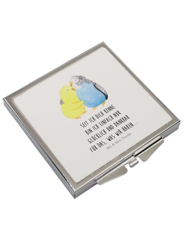 Mr. & Mrs. Panda Schminkspiegel Wellensittich Liebe mit Spruch in Weiß