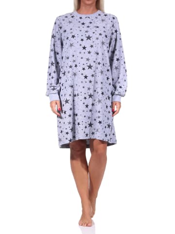 NORMANN Frottee Nachthemd Bündchen Sterne Design - 69874 in Grau