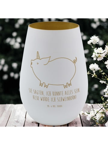 Mr. & Mrs. Panda Gold Windlicht Einhorn Schwein mit Spruch in Weiß