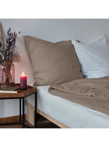 Lumaland Premium Bettwäsche 155x200cm taupe + Kissenbezug 80x80cm Braun