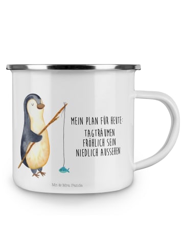 Mr. & Mrs. Panda Becher Emaille Pinguin Angler mit Spruch in Weiß
