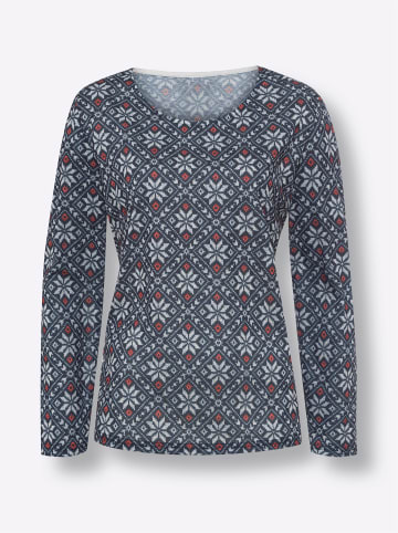 Sieh an! Langarmshirt in dunkelblau-hellgrau-bedruckt