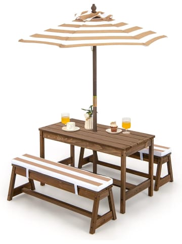 COSTWAY Kindersitzgarnitur mit Sonnenschirm ab 3 Jahren in Braun