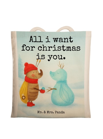 Mr. & Mrs. Panda Jutebeutel Nachtfalter Schneemann Design mit Sp... in Weiß