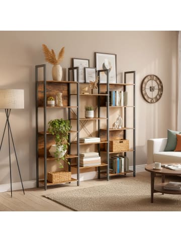 VASAGLE Bücherregal Barnet in Vintagebraun, Schwarz - (B)158 x (H)166 x (T)24 cm