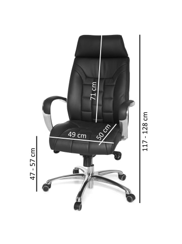 FineBuy Bürostuhl in Schwarz / Leder / 66x62x128